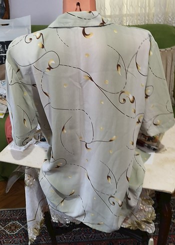 Düğmeli Kısa Kollu Vintage Kadın Gömlek - Görsel 2