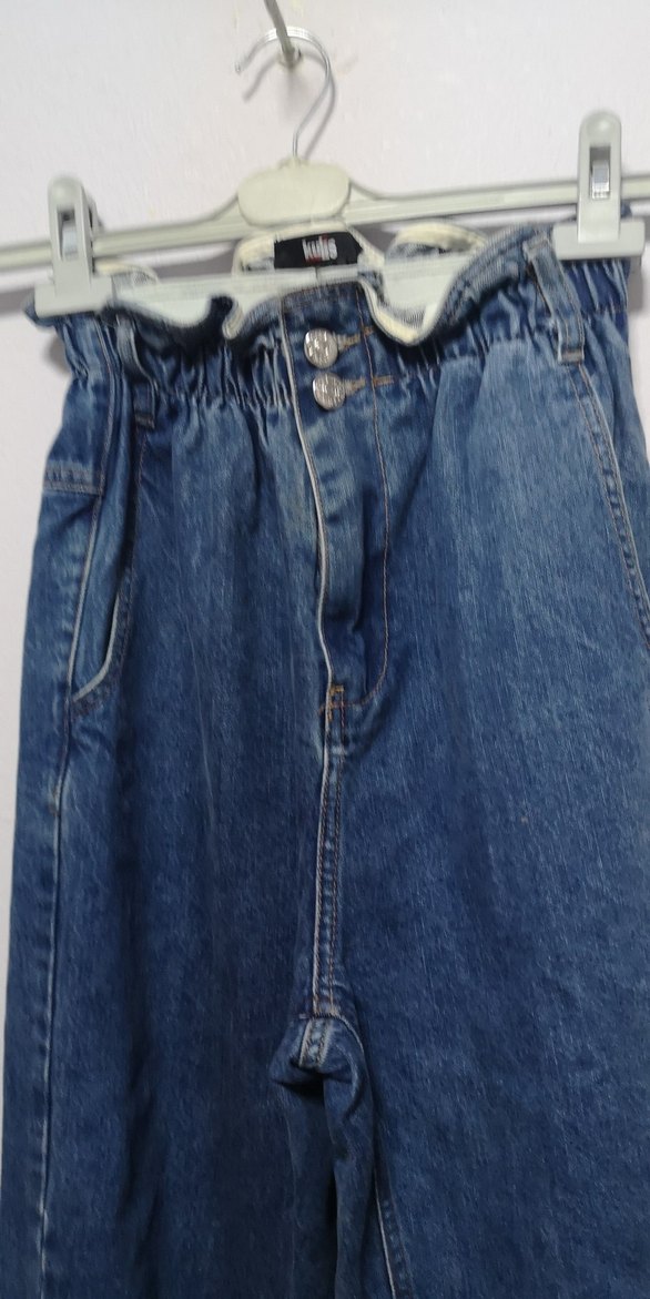 Gri Kemerli Mavi Kadın Kot Pantolon - Görsel 2