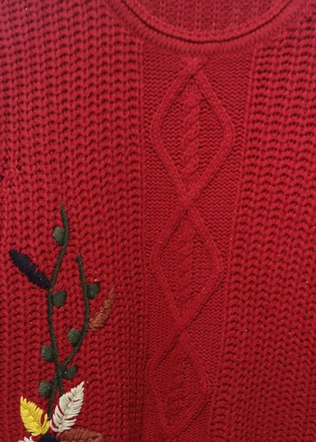 Bordo Nakışlı Örgü Kadın Kazak - Görsel 2