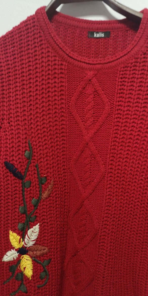 Bordo Nakışlı Örgü Kadın Kazak - Görsel 2