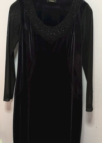 Lacivert V Yakalı Uzun Kollu kadife Gotik elbise Elbise - Görsel 2