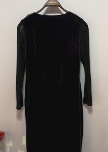 Lacivert V Yakalı Uzun Kollu kadife Gotik elbise Elbise - Görsel 4