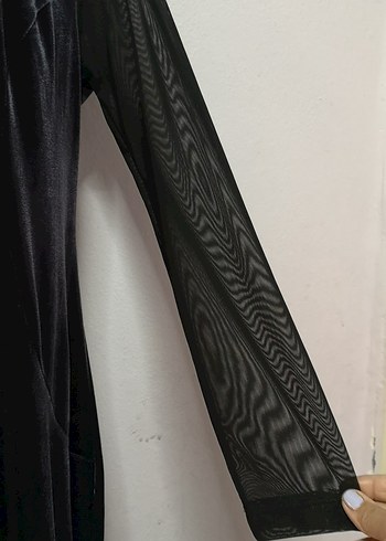 Lacivert V Yakalı Uzun Kollu kadife Gotik elbise Elbise - Görsel 6