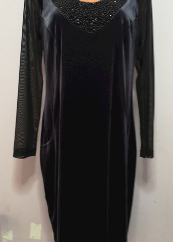 Lacivert V Yakalı Uzun Kollu kadife Gotik elbise Elbise - Görsel 7