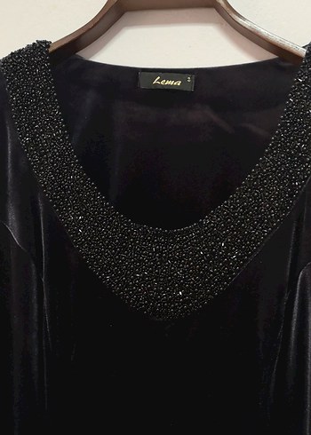 Lacivert V Yakalı Uzun Kollu kadife Gotik elbise Elbise - Görsel 3