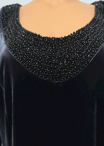 Lacivert V Yakalı Uzun Kollu kadife Gotik elbise Elbise - Görsel 5