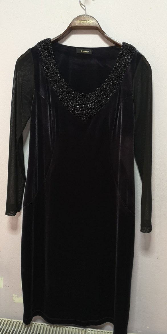 Lacivert V Yakalı Uzun Kollu kadife Gotik elbise Elbise - Görsel 2