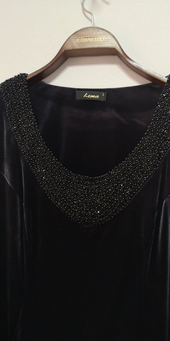 Lacivert V Yakalı Uzun Kollu kadife Gotik elbise Elbise - Görsel 3