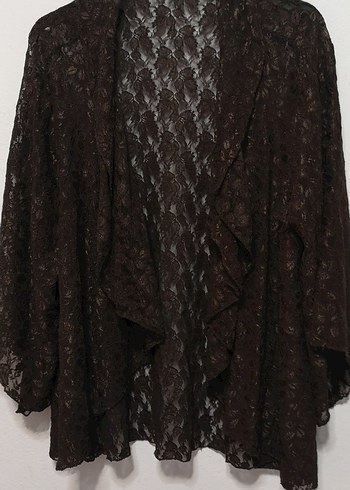 Dantel Detaylı Kahverengi Midi Kadın Ceket - Görsel 3