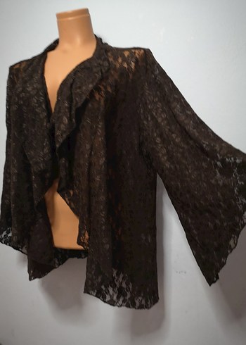 Dantel Detaylı Kahverengi Midi Kadın Ceket - Görsel 2