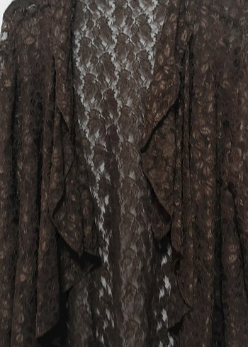 Dantel Detaylı Kahverengi Midi Kadın Ceket - Görsel 4