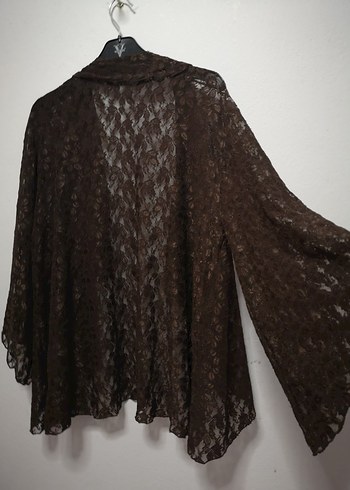 Dantel Detaylı Kahverengi Midi Kadın Ceket - Görsel 5