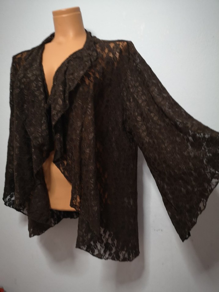 Dantel Detaylı Kahverengi Midi Kadın Ceket - Görsel 2