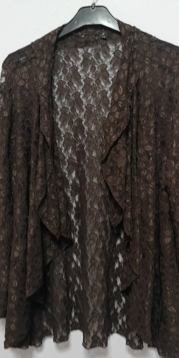 Dantel Detaylı Kahverengi Midi Kadın Ceket - Görsel 4