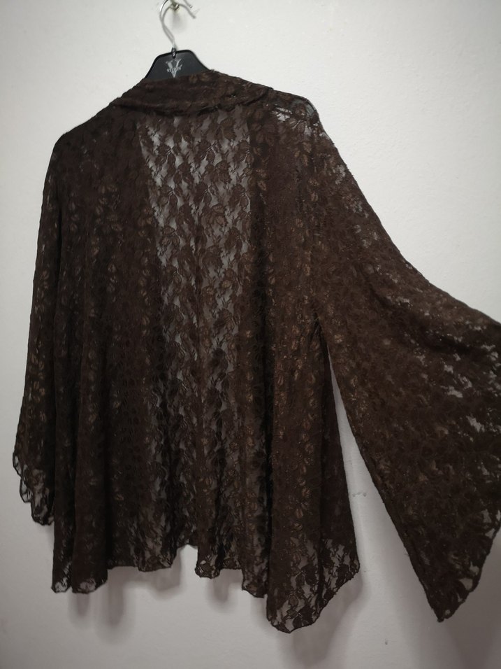 Dantel Detaylı Kahverengi Midi Kadın Ceket - Görsel 5