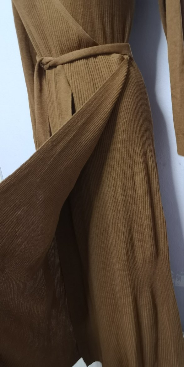 Mango Kahverengi V Yaka Kemerli Triko Elbise - Görsel 3