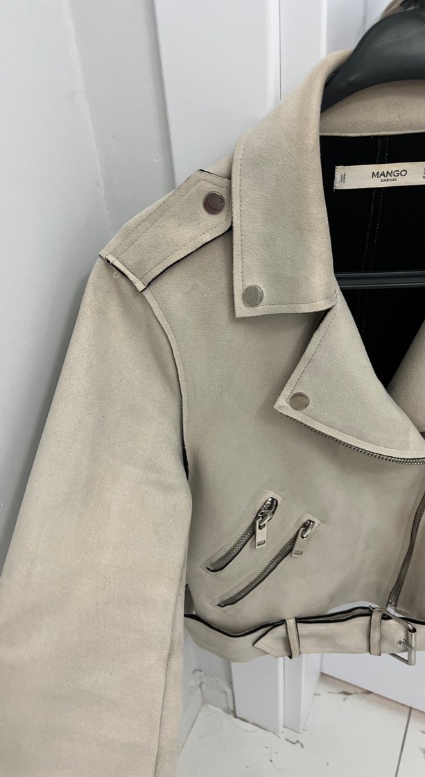 Mango Bej Süet Kısa Kadın Deri Ceket - Görsel 5