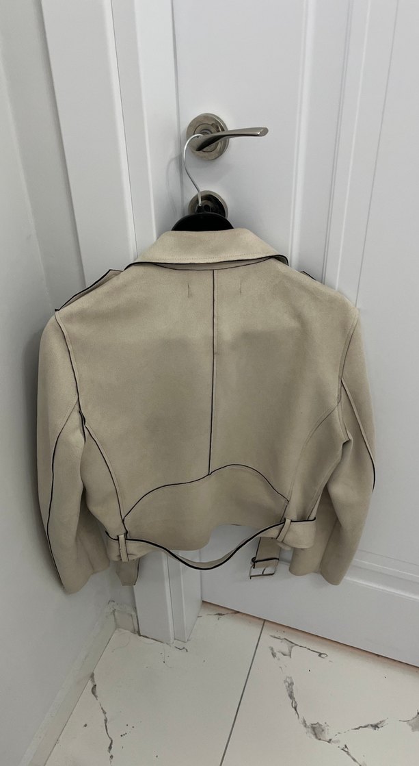 Mango Bej Süet Kısa Kadın Deri Ceket - Görsel 4