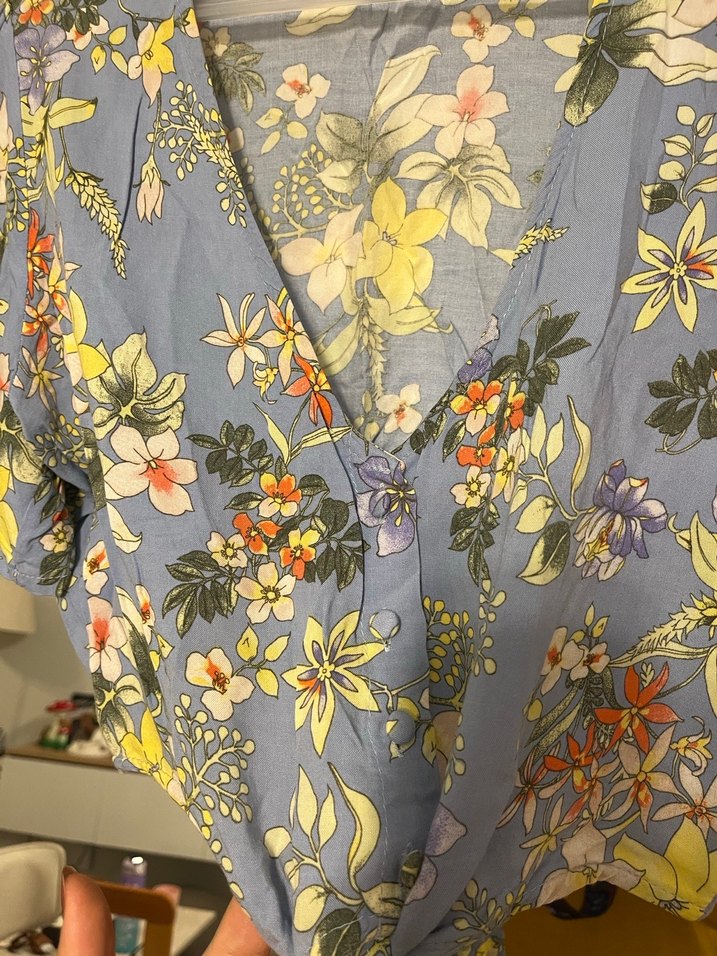 Çiçek Desenli V Yaka Bohem Kadın Bluz - Görsel 3