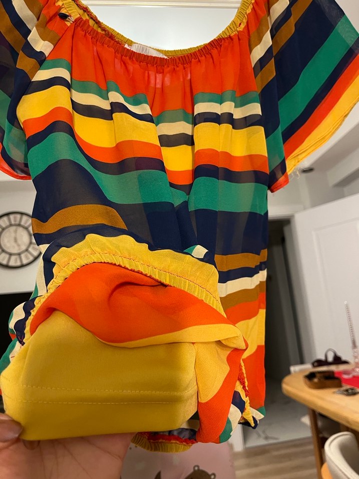 Çizgili, Kayık Yaka, Kısa Kollu Kadın Bluz - Görsel 3