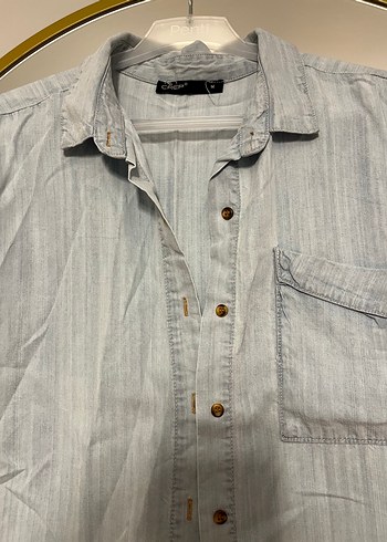 Düğmeli Denim Kadın Gömlek - Görsel 3