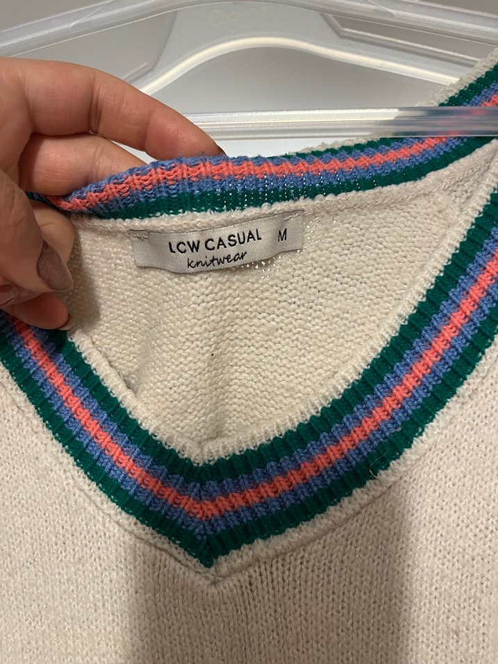 LCW Beyaz V Yaka Örgü Kadın Kazak - Görsel 2