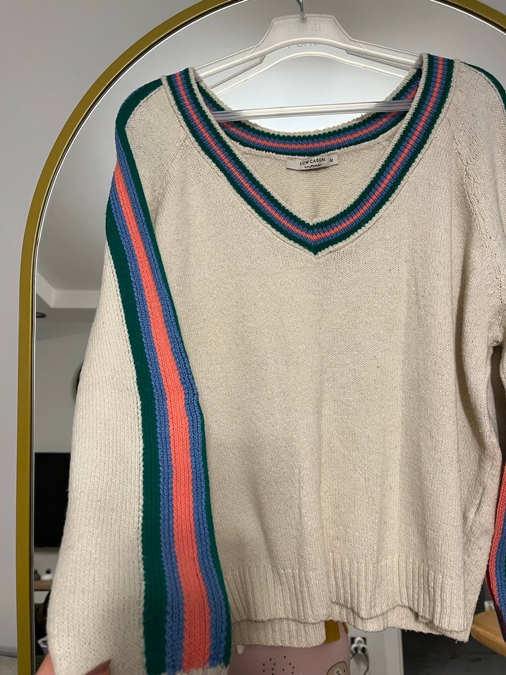 LCW Beyaz V Yaka Örgü Kadın Kazak - Görsel 3