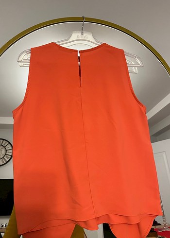 Turuncu/ nar çiçeği Dökümlü Kolsuz Bluz - Görsel 3