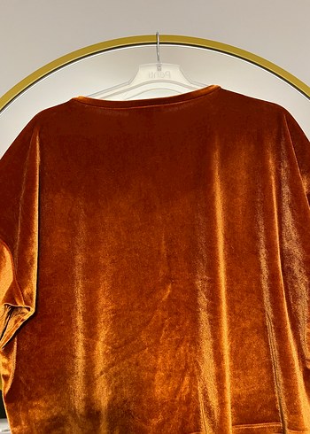 Kadın Kiremit rengi Kadife Tişört - Görsel 4