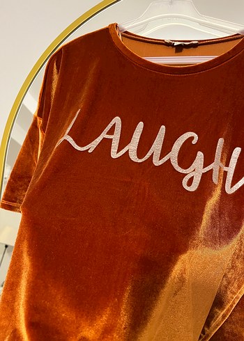 Kadın Kiremit rengi Kadife Tişört - Görsel 2