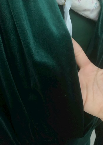 Uzun Kollu Drapeli Yeşil Kadın Elbise - Görsel 2