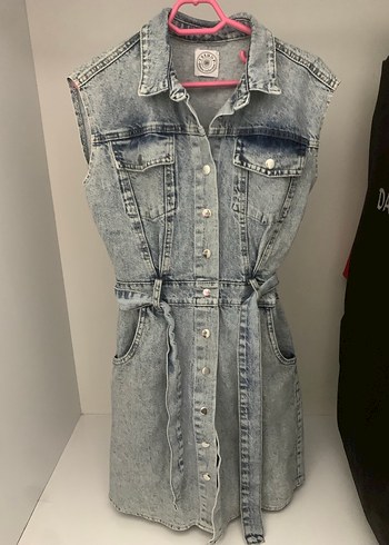 Gri Kemerli Denim Midi Elbise - Görsel 2