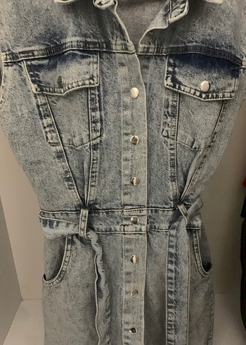 Gri Kemerli Denim Midi Elbise - Görsel 4