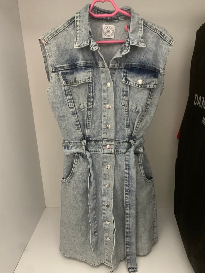 Gri Kemerli Denim Midi Elbise - Görsel 2