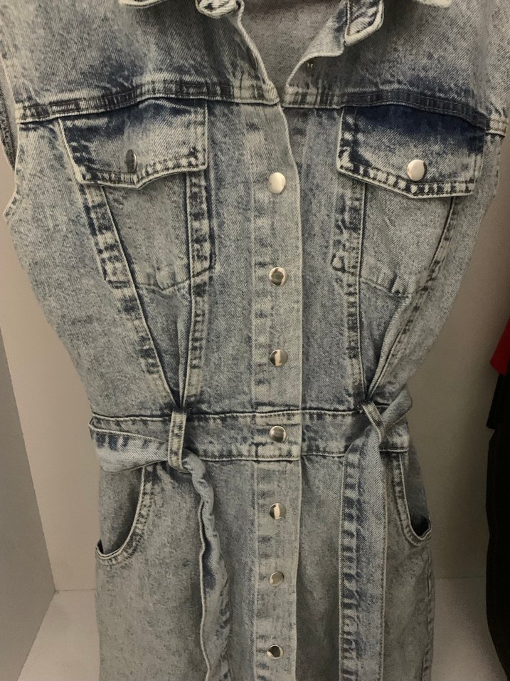 Gri Kemerli Denim Midi Elbise - Görsel 4