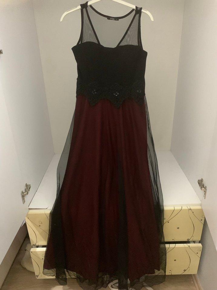 Bordo Siyah Uzun Gotik Abiye Elbise - Görsel 4