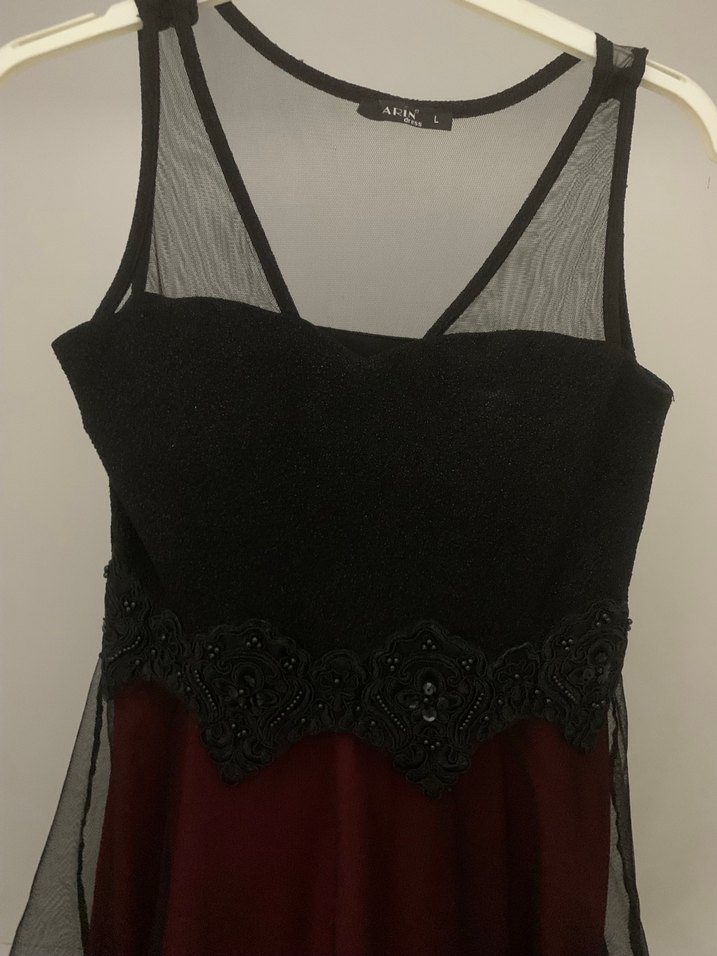 Bordo Siyah Uzun Gotik Abiye Elbise - Görsel 2