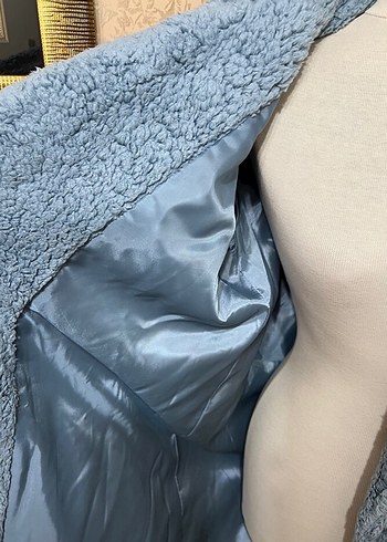 Mavi Suni Kürklü Midi Kadın Kaban - Görsel 5