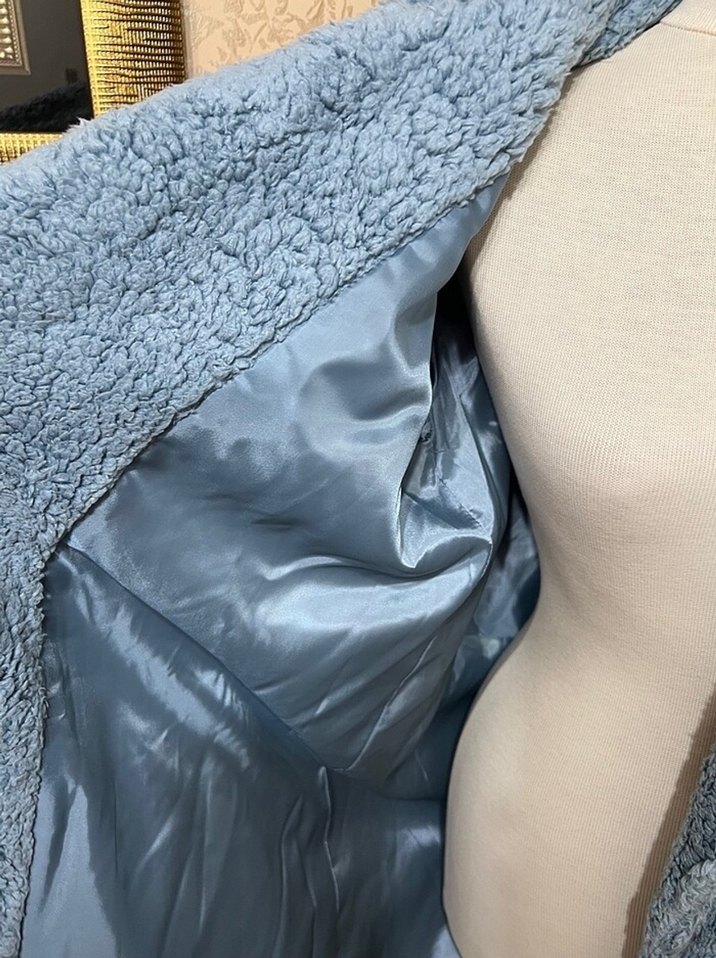 Mavi Suni Kürklü Midi Kadın Kaban - Görsel 5