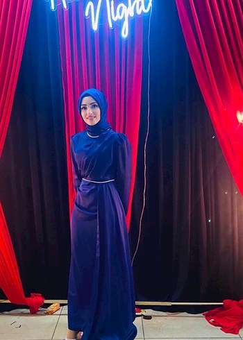 Lacivert Drapeli Uzun Kadın Abiye Elbise - Görsel 2