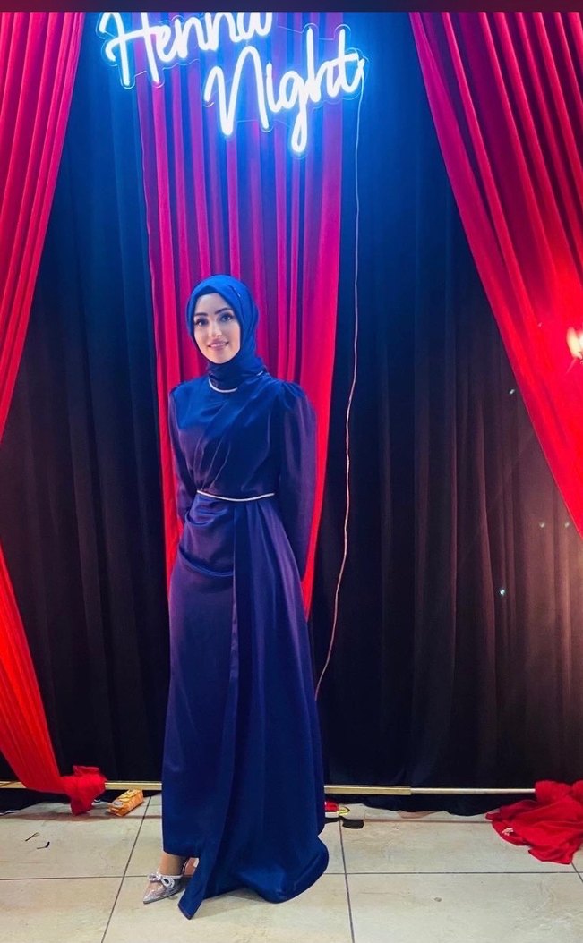 Lacivert Drapeli Uzun Kadın Abiye Elbise - Görsel 2