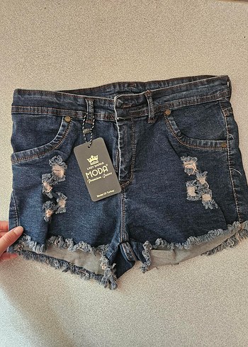 m Beden Kadın Mavi Koyu Renkli Mini Kot Şort
