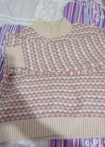 Bohem Çok Renkli Boğazlı Triko Kazak - Görsel 5