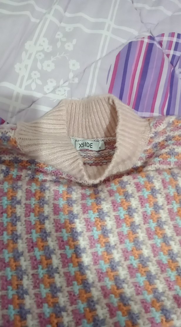 Bohem Çok Renkli Boğazlı Triko Kazak - Görsel 3