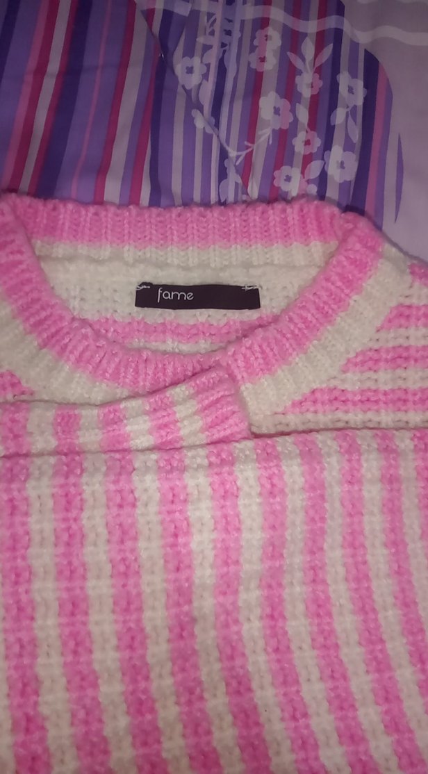 Pembe Örgü Kadın Triko Kazak - Görsel 5