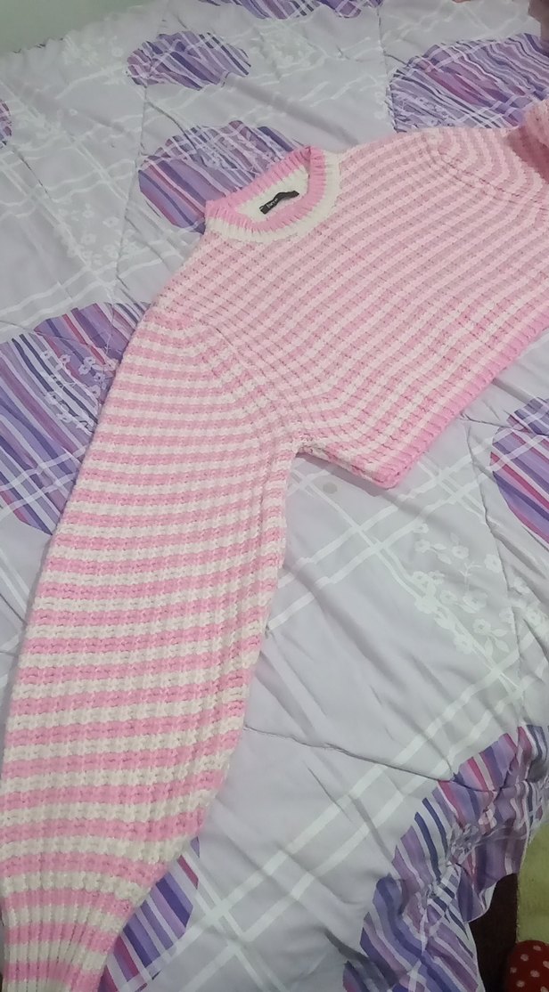 Pembe Örgü Kadın Triko Kazak - Görsel 3