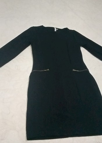 Siyah V Yaka Uzun Kollu Midi Kalem Elbise - Görsel 2