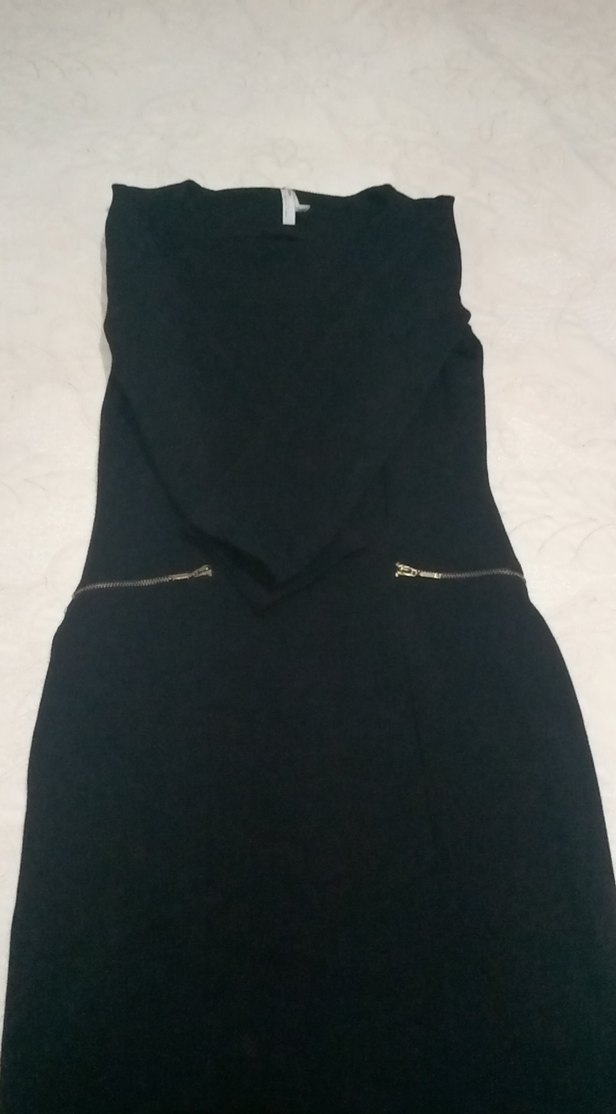 Siyah V Yaka Uzun Kollu Midi Kalem Elbise - Görsel 3