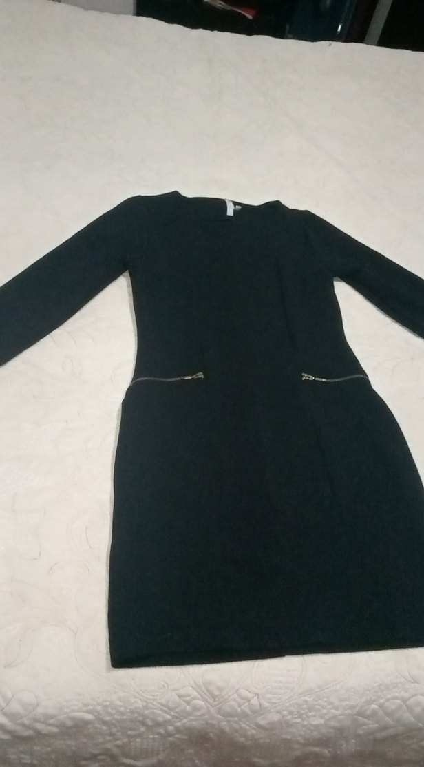 Siyah V Yaka Uzun Kollu Midi Kalem Elbise - Görsel 2