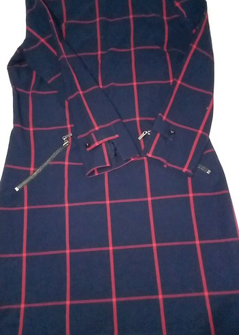 Bordo Ekoseli Midi Uzun Kollu Günlük Elbise - Görsel 2